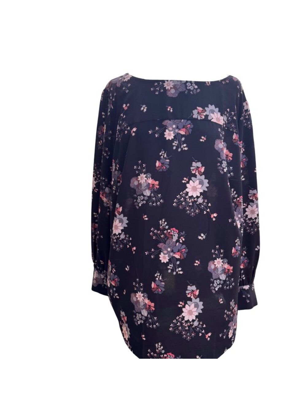 Loft Womens Floral Blouse Plus 20W Black Polyester Long-Sleeve Cut-Out Back New - Picture 1 of 16